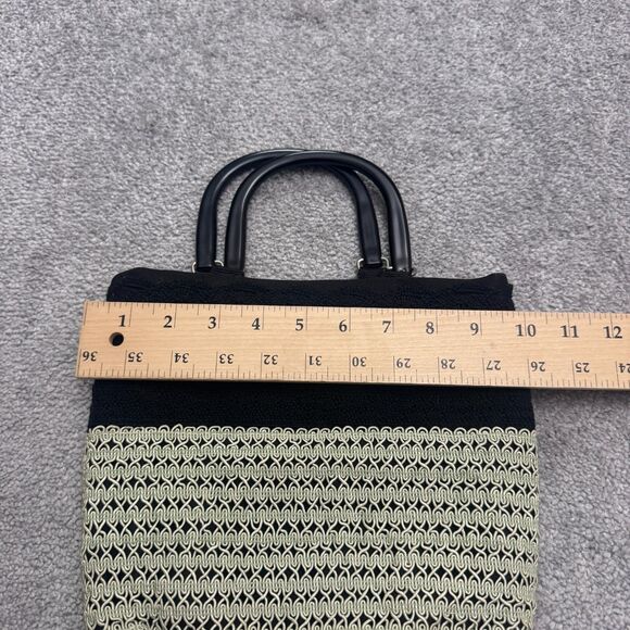 Unbranded Crochet Woven Top Handle Tote Bag Womens Black Beige Color Block Boho - Picture 7 of 8
